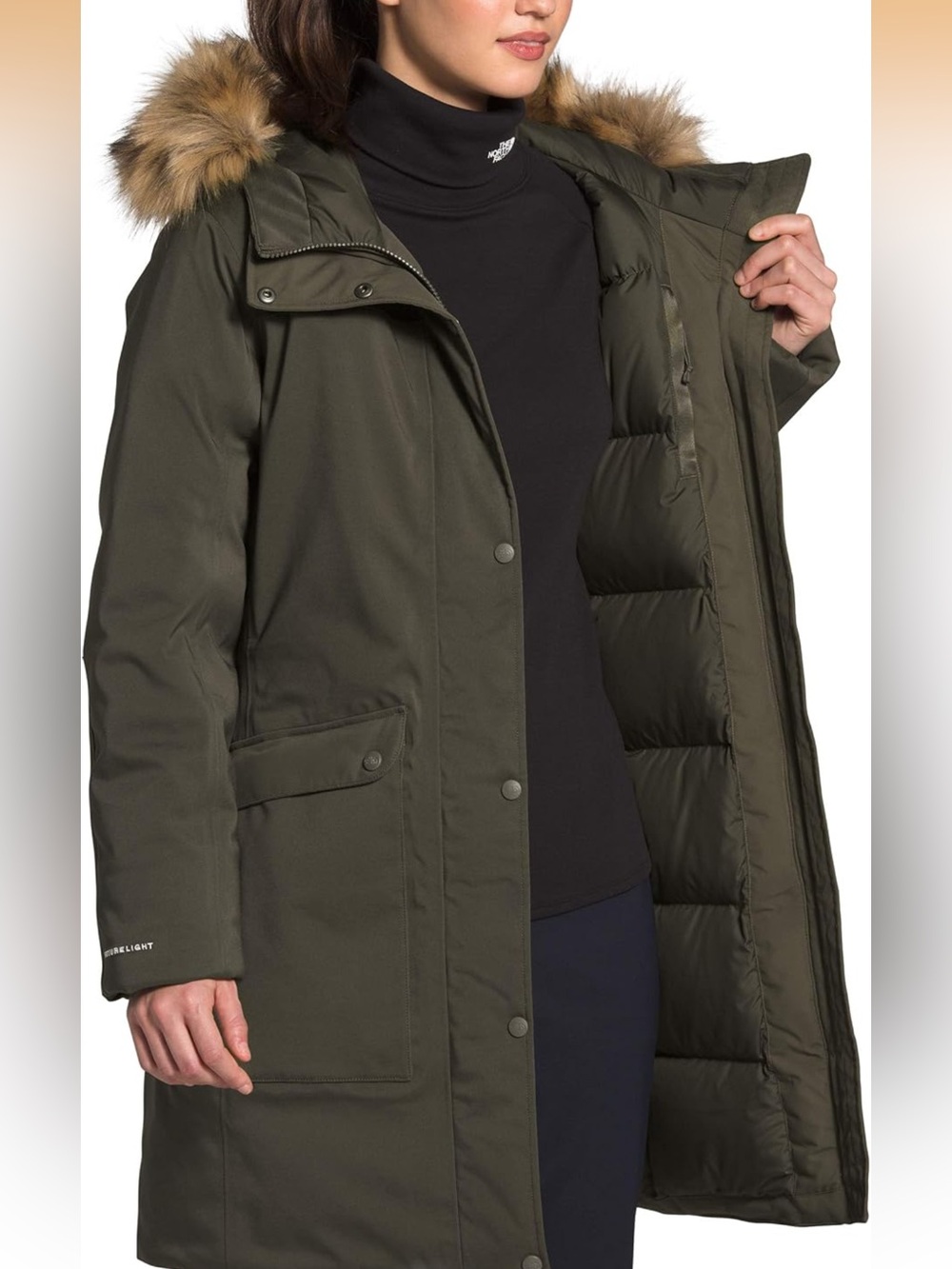 The North Face Women's Olive Parka with Faux-Fur Trim
